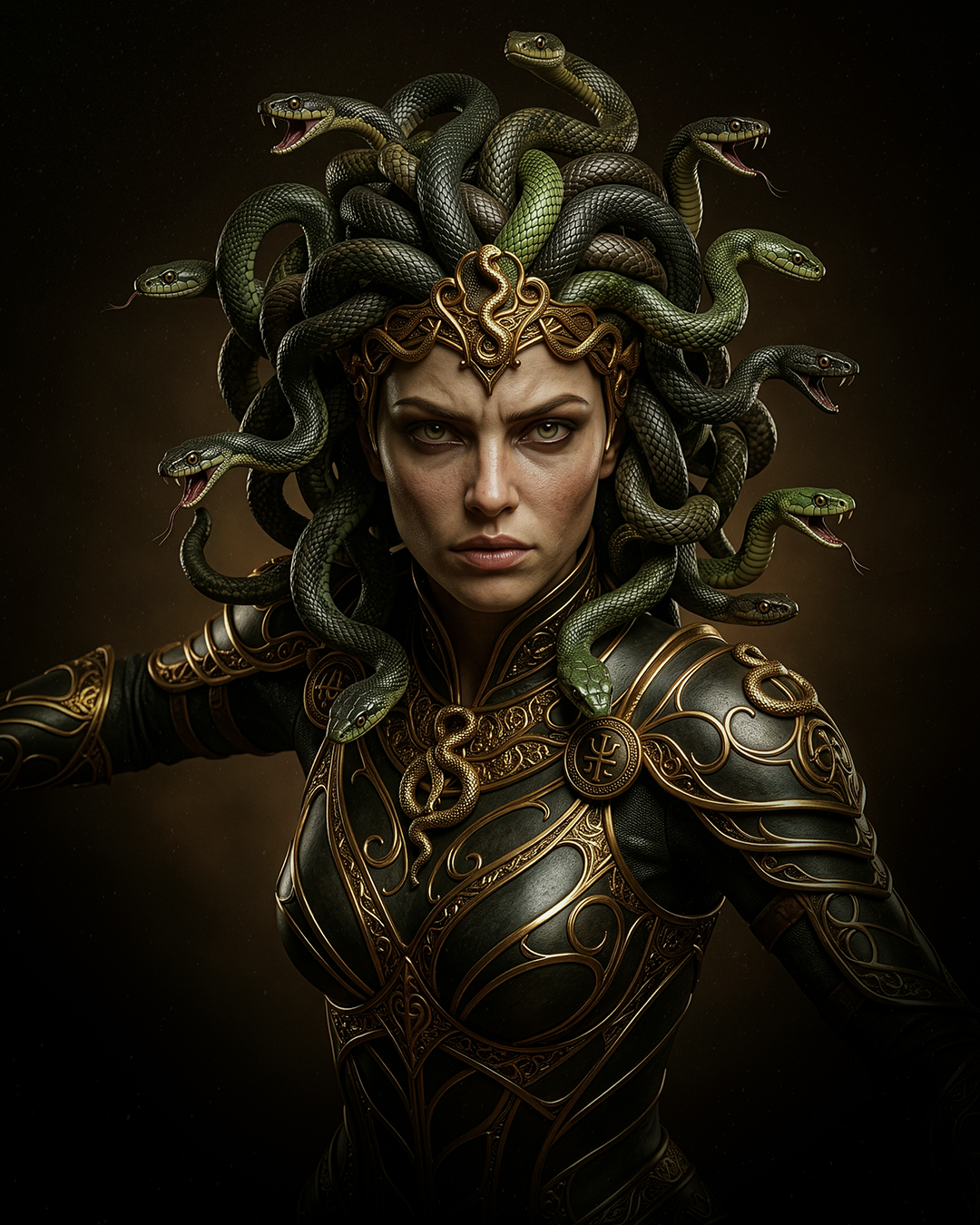 Medusa Warrior in Golden Armor
